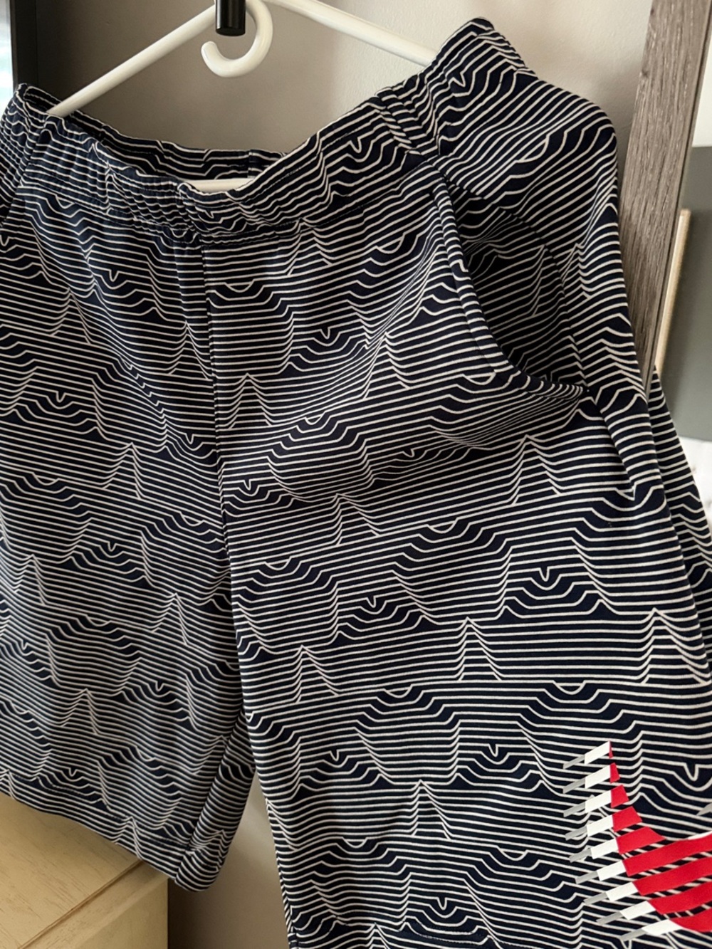 Nike Navy Striped Wave-Print Mens Shorts